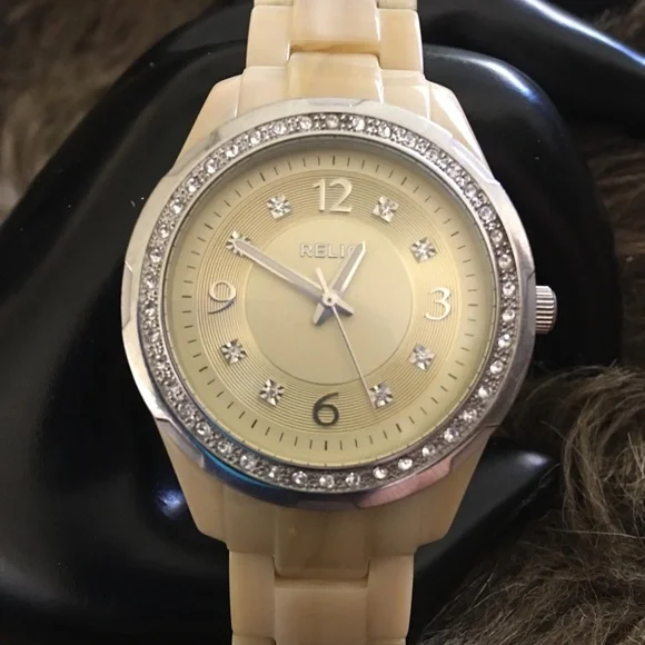 Ladies Relic cream marble rhinestone watch Relic By Fossil Women main image 4